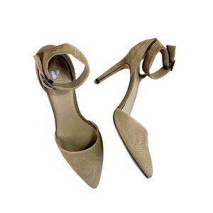 BP Women's 7.5 Lizard-Stamped Leather Heels Ankle Strap Tan